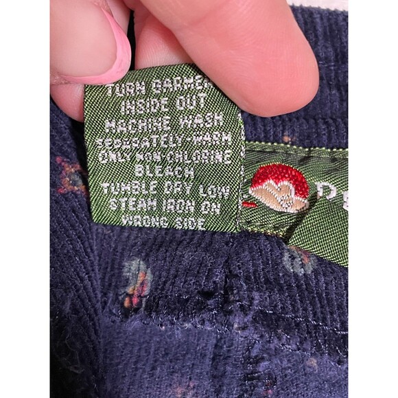 Vintage Corduroy Pants Navy Red Print High Waist Button Leg 80s 90s Boho 29x28 - Picture 10 of 16